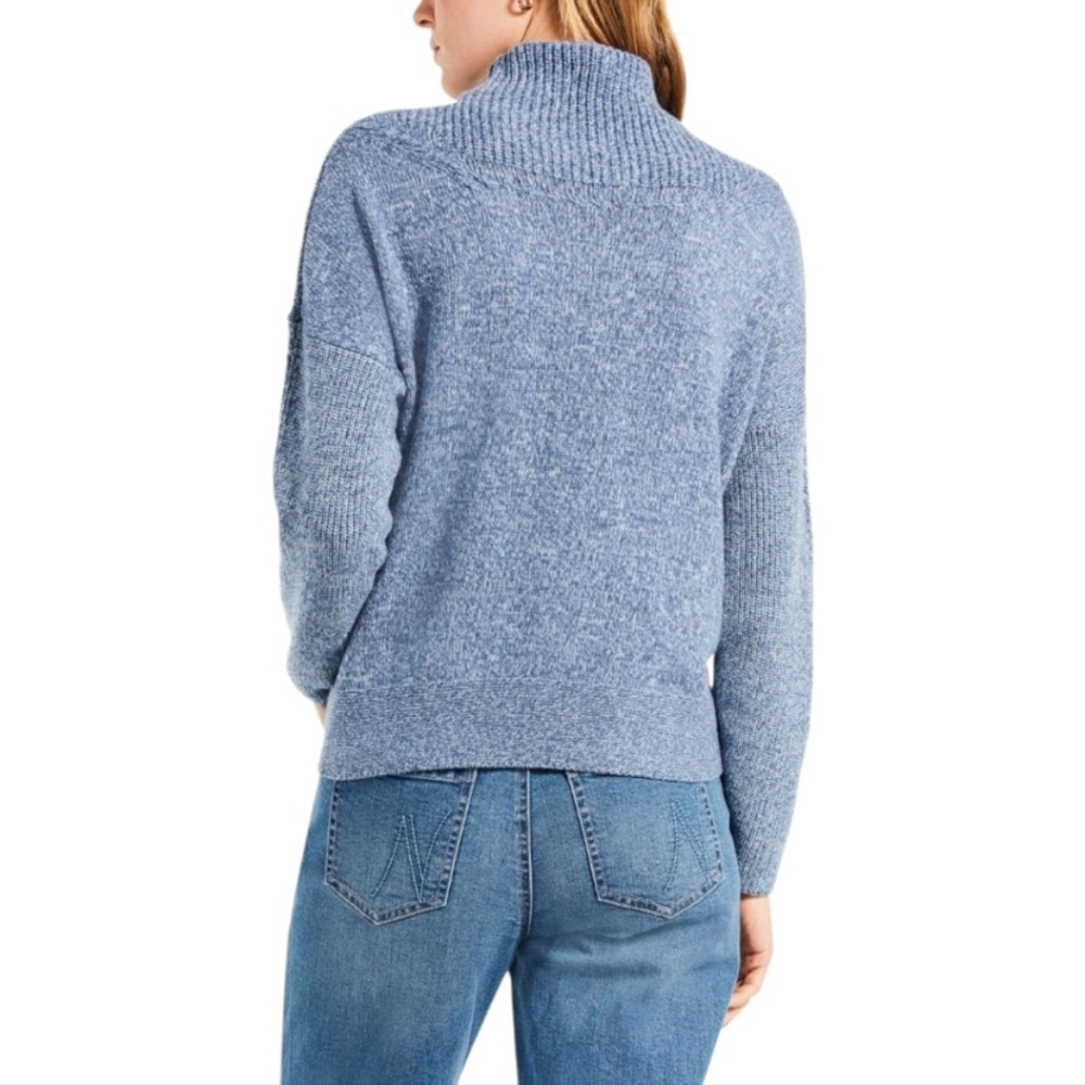 Nic + Zoe Blue Mix Stitch Mock Neck Cotton Blend Pullover Sweater Womens Size SP - Picture 2 of 8
